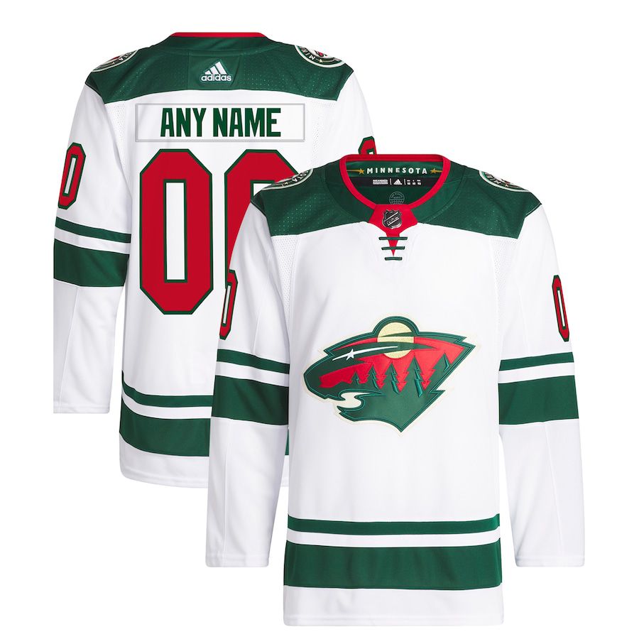 Men Minnesota Wild adidas White Away Custom Primegreen Authentic Pro JNHL ersey